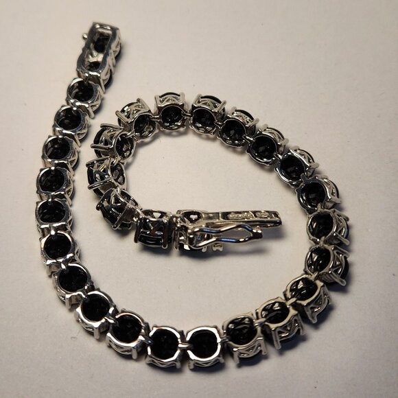 Retro 13.00ctw 925 Solid Silver Natural Black Spinel Tennis Bracelet 8" 20.10g - Picture 6 of 16